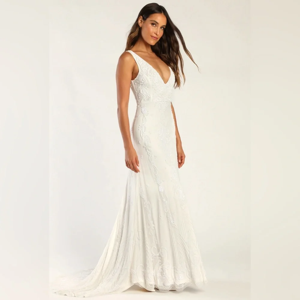 Passionate Romance white beaded sequin mermaid maxi gown - Picture 2 of 5